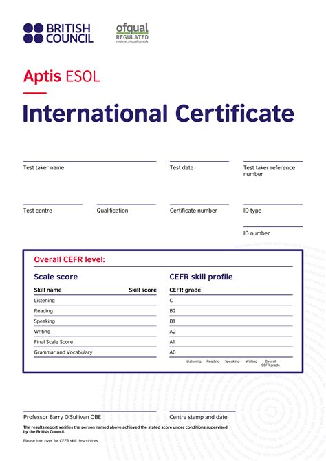 Aptis ESOL certificate .